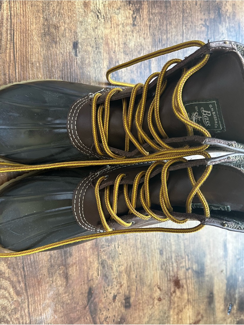 Bass Men’s Dark Brown Duck Boots with Yellow Laces